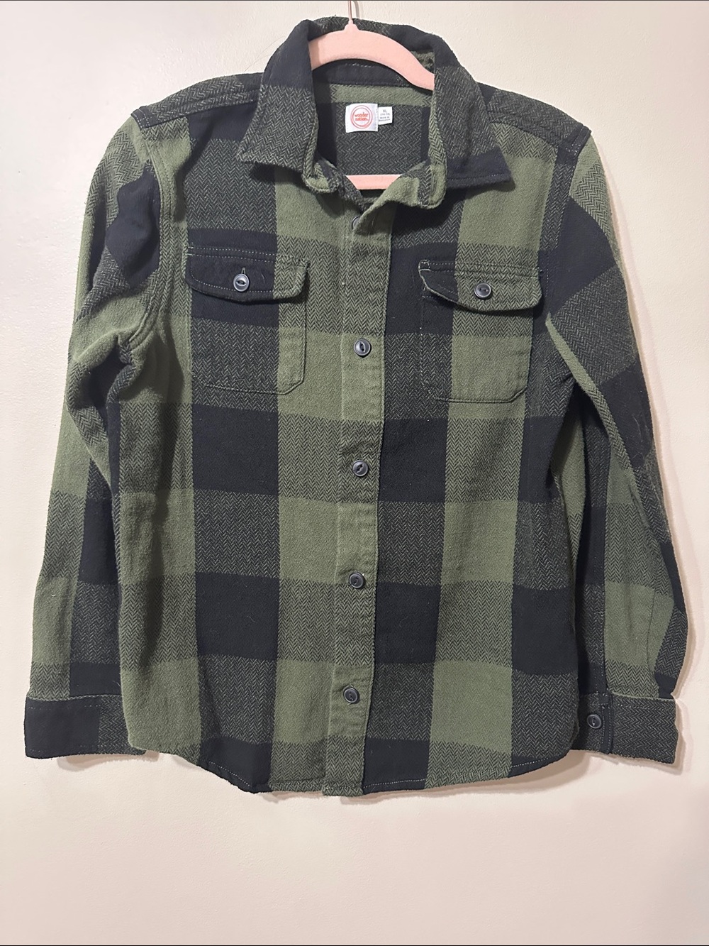 Wonder Nation Kids Green & Black Buffalo Plaid Button-Up Shirt